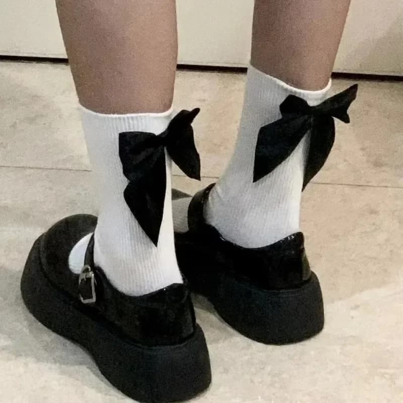 Y2K Sweet Bowknot Kawaii Socks Spring Summer Harajuku JK Lolita Cute White Socks Japanese Style Women Girls Middle Tube Socks