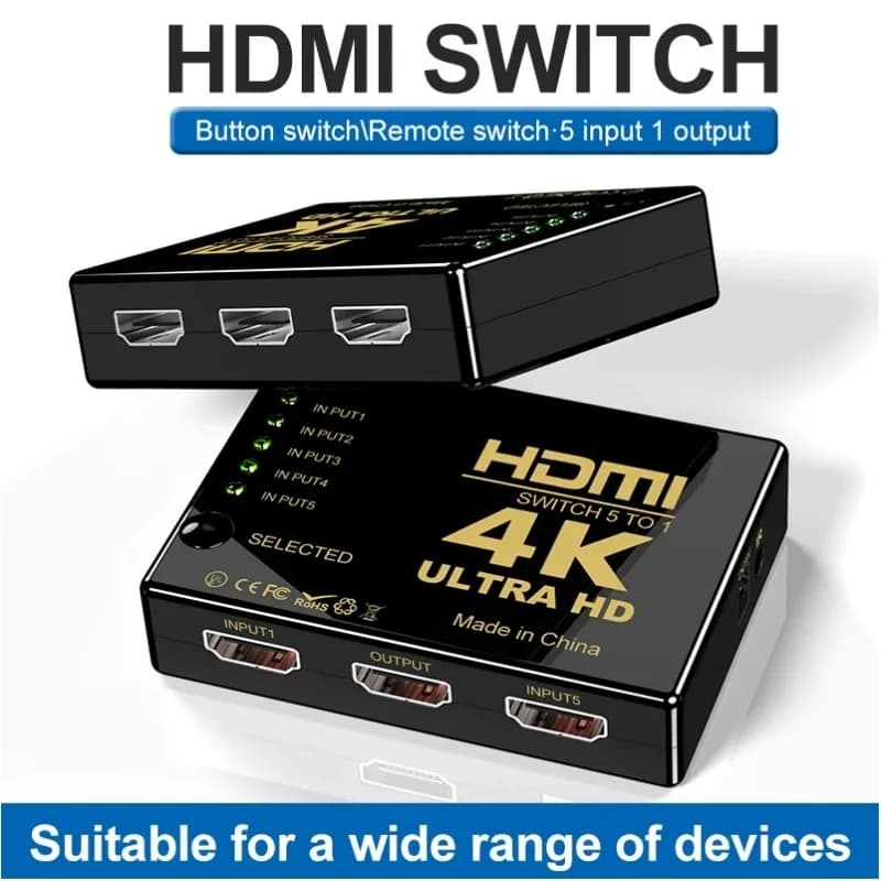 1x5 Door 5 inputs to 1 Splitter Hub HD 4K * 2K HDMI compatible switcher with IR 3D remote control for PS3 Xbox 360 HDTV