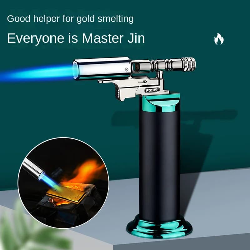 Potente antivento fiamma blu torcia a getto accendino a gas sigaro esterno barbecue cottura cucina butano riutilizzabile pistola per saldatura in metallo