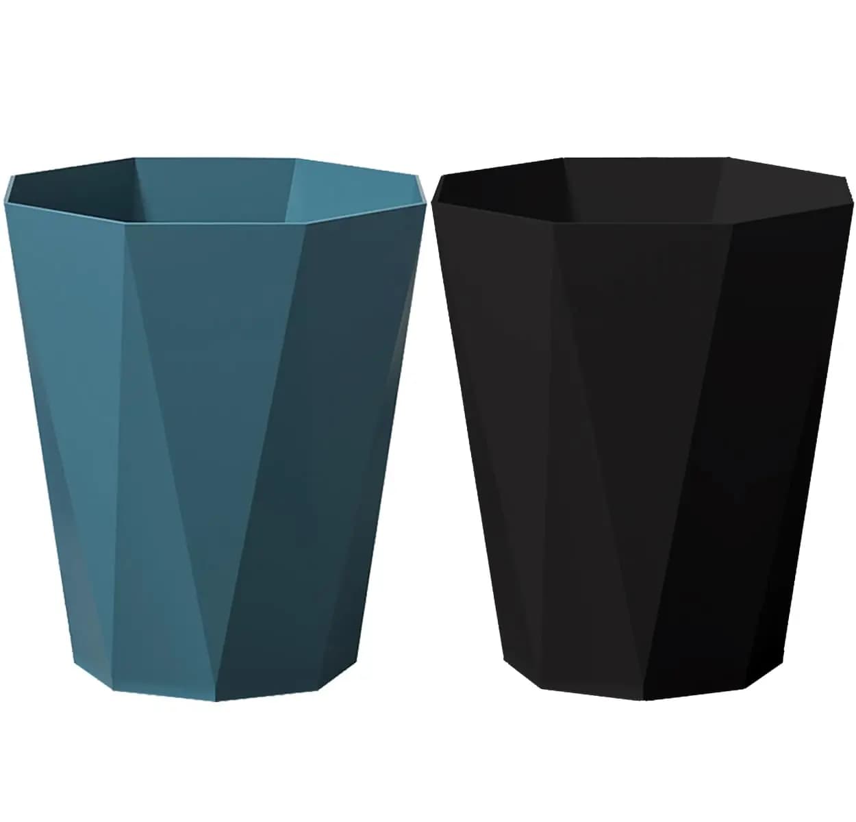 Set di 2 Piccoli Cestini per Rifiuti da 1,8 Galloni, Design Moderno a Diamante per Bagno, Camera da Letto, Ufficio, Dormitorio, Cestino Blu e Nero