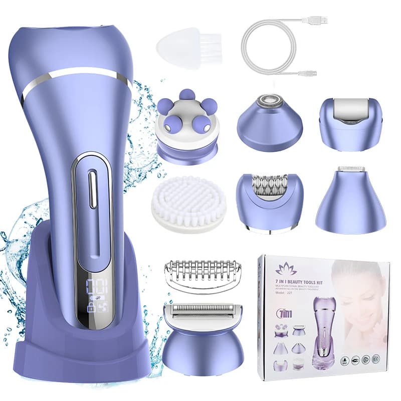 7IN1 electric shaver for women's bikini legs under the armpits rechargeable trimmer public hair with removable head without wires dry and wet use