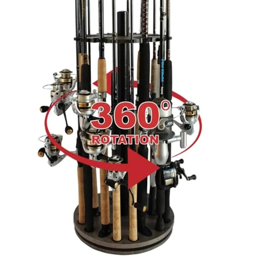 Portacanne da Pesca Girevole a 360 Gradi per Organizzazione e Stoccaggio in Garage: Supporto Efficiente per Canne con Accesso Integrato per Mulinelli