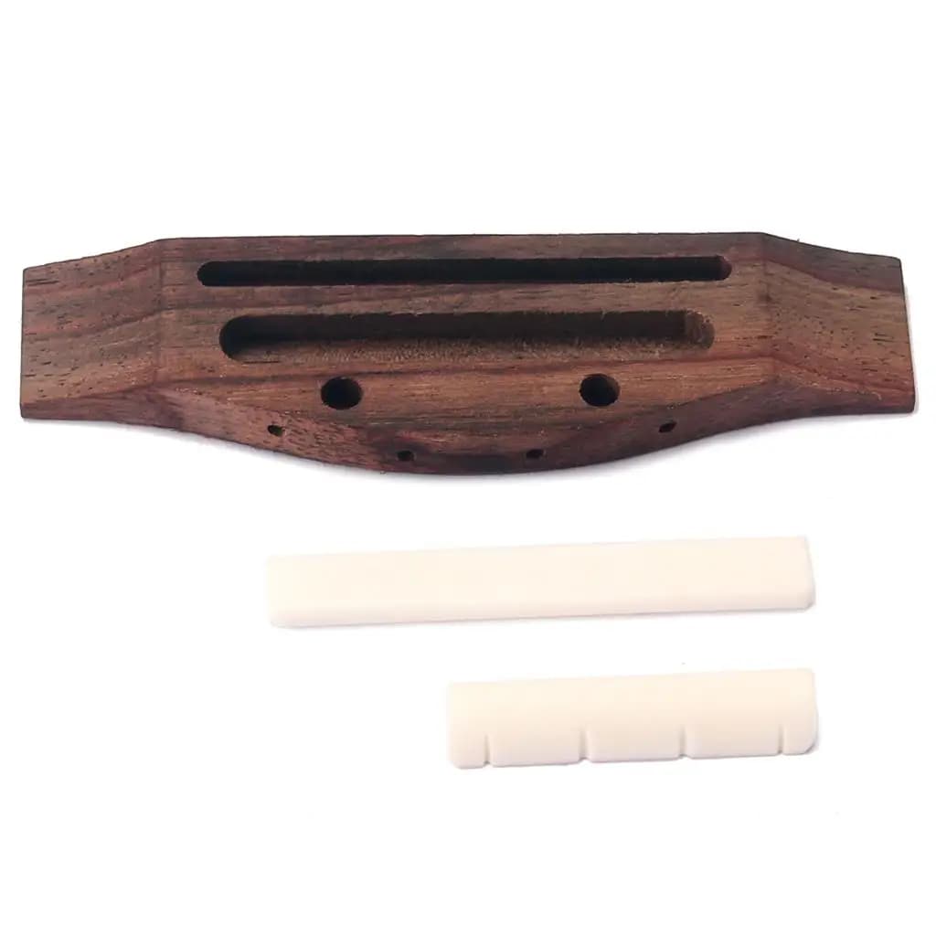 Ukulele Parts Rosewood Bridge with Bone Nut Saddle Replacement for 4 String Guitar and Tuning Pegs