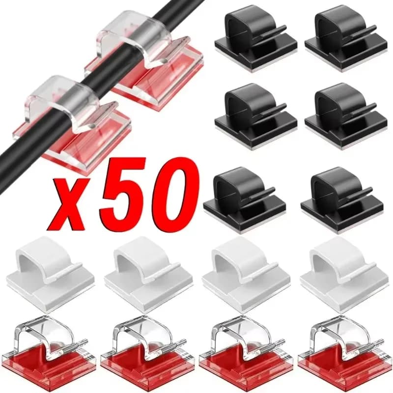 50 pz Organizzatore di cavi Clip per cavi metallici Fascetta per cavi dati Avvolgitore Manager Organizzatore di cavi autoadesivo per ufficio Casa Cucina Scrivania