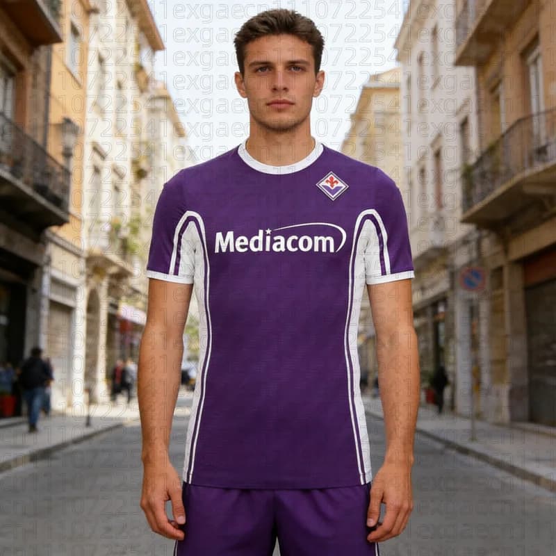 Maglia da Calcio Fiorentina a Maniche Corte per Bambini e Ragazzi, Divisa da Allenamento Traspirante e Fresca, Maglietta Oversize per Famiglia