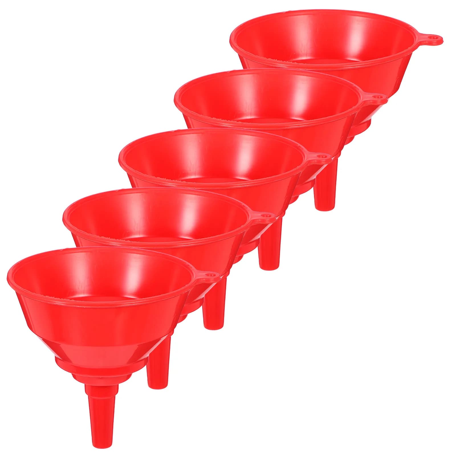 Set di 5 Imbuti Rossi Grandi per Cucina, Imbuto in Plastica a Bocca Larga per Trasferimento di Olio, Acqua, Liquidi, Riempimento Bottiglie, Conserve, Cucina, Spezie