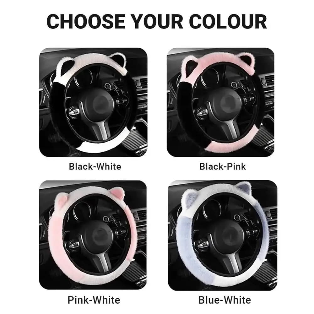 Nuovo Coprivolante Antiscivolo Carino e Caldo Coprivolante Morbido ed Elastico con Orecchie di Gatto per Auto
