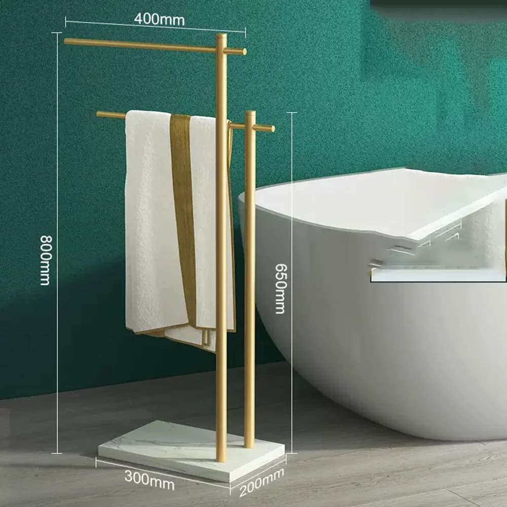 Portasciugamani in marmo nero e oro, portasciugamani da pavimento, portasciugamani da bagno, stendino, portasciugamani doppio da bagno