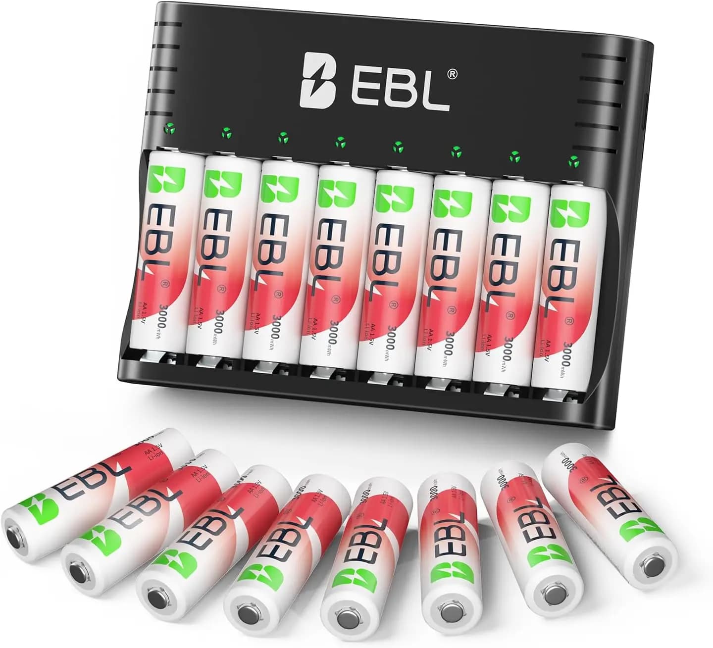 Batterie al Litio AA Ricaricabili con Caricabatterie, 1.5V 3000mWh 1600 Cicli, Ideali per Telecamere da Esterno (Confezione da 16)