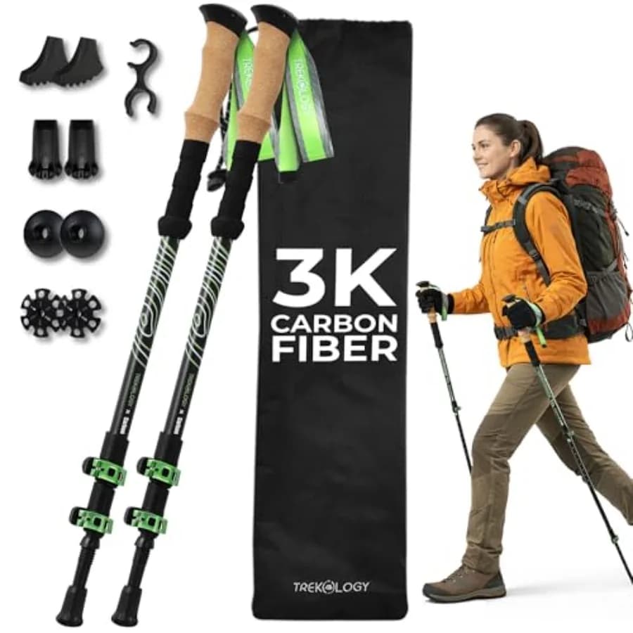Bastoncini da Trekking in Fibra di Carbonio 3K 210g - Coppia di Bastoni da Escursionismo Ultraleggeri con Impugnature in Sughero, Bastoni da Passeggio Telescopici Pieghevoli