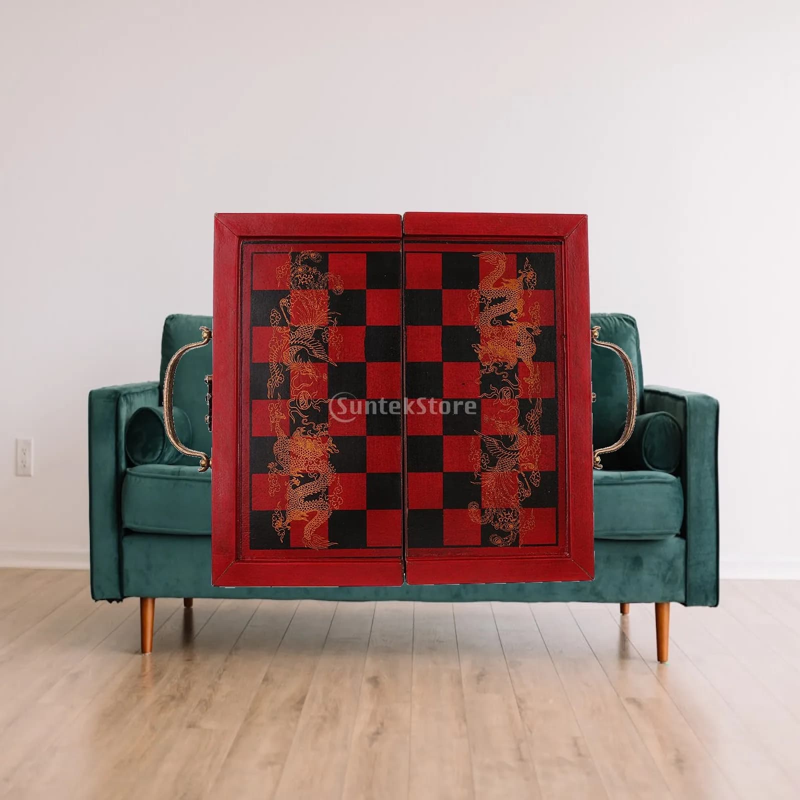 Small Size Folding Chess Board Wooden Resin Portable Antique Xiangqi Set for Family Leisure Decor