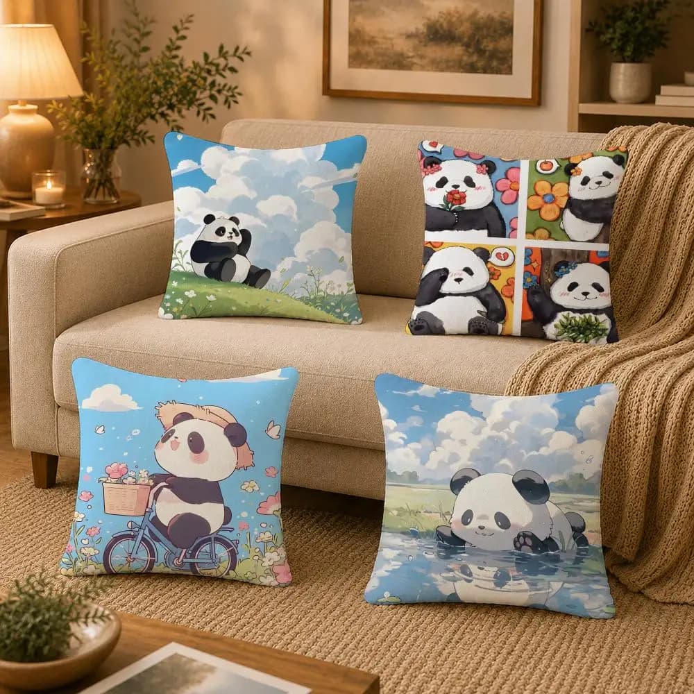 Animal P-panda Cushion Cover Washable Soft Plush Cushion Cover Square Pillow Case for Sofa Couch Bed