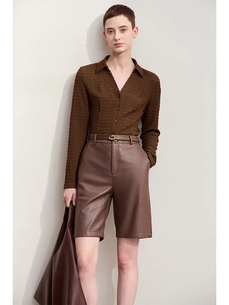 Amii Minimalism 2025 Camicie da Donna Autunno Nuovo Cardigan con Scollo a V Manica Lunga Slim Alla Moda Camicetta per Donne 12413010