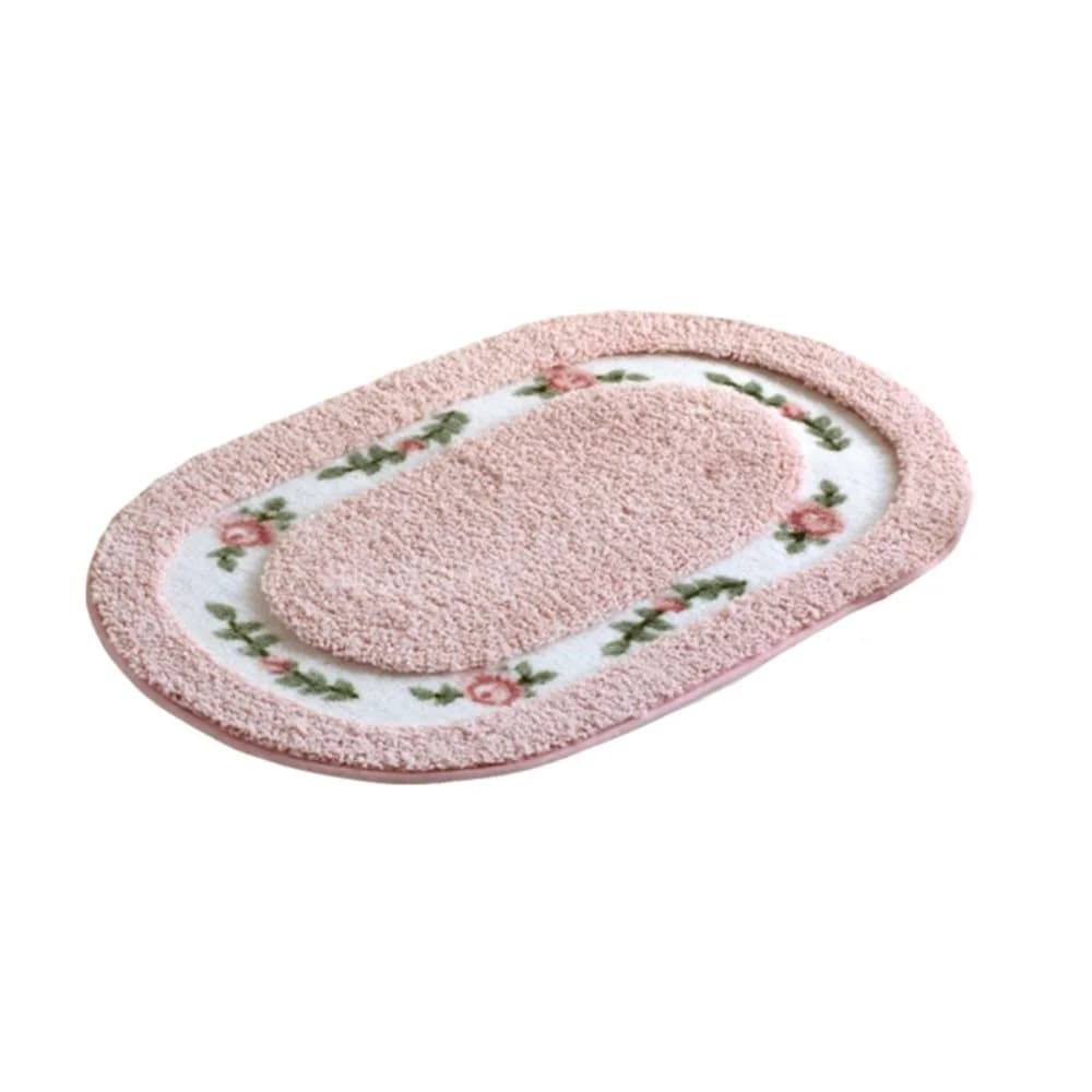 Tappeto Ovale Romantico con Motivo a Rose, Antiscivolo e Assorbente, Stile Pastorale per Soggiorno