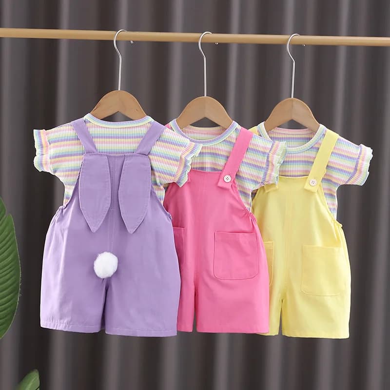 New Summer Baby Clothes Set Children Boys Striped Short Sleeve T-Shirt Overalls 2Pcs/Sets Toddler Girls Clothing Kids Tracksuits