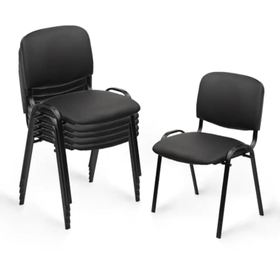 Sedie Impilabili per Sala d'Attesa in Pelle PU, Sedia per Reception con Seduta Imbottita e Supporto Lombare Rinforzato