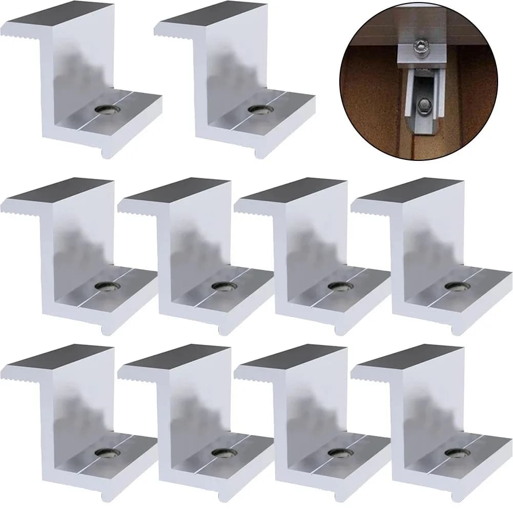 Morsetti terminali in lega di alluminio da 10 pezzi per pannelli solari fotovoltaici, staffe di montaggio per moduli solari, accessori per sistemi di supporto.