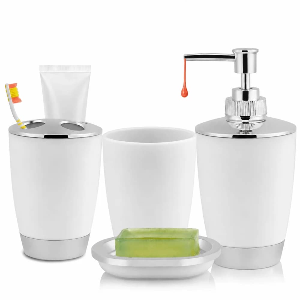 4 Piece Plastic Bathroom Accessories Set Includes Cup Toothbrush Holder Soap Dish Hygienic Design Bathroom Suit Accessories