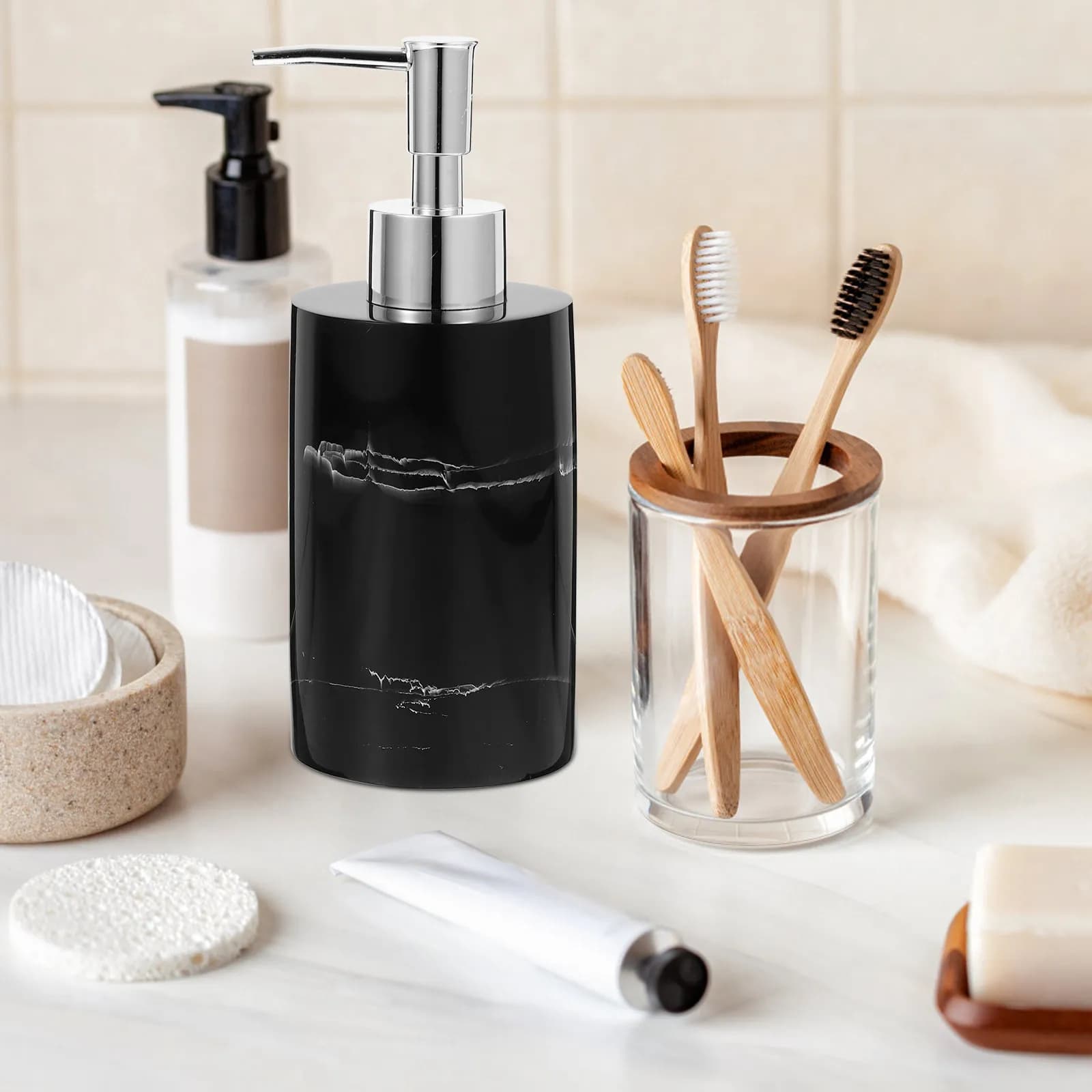 Refillable Marble Soap Dispenser Made of Safe ABS Resin Lightweight Portable Press Pump Bottle for Shampoo Conditioner Lotion