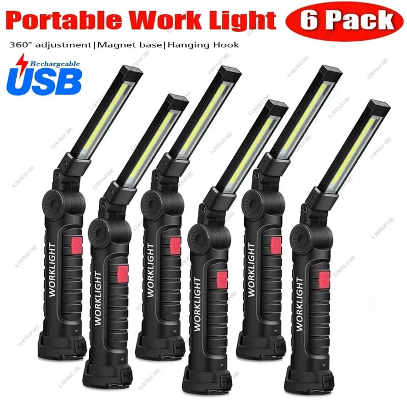 Portable LED Work Lamp COB Inspection Lamp USB Rechargeable LED Flashlight With Magnetic Hook Power Bank 18650 Battery Flashlight