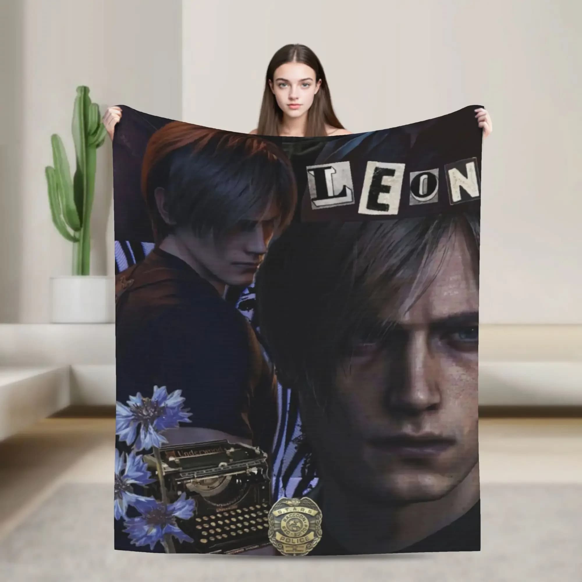 Coperta in flanella con collage di Leon Kennedy, coperte invernali calde e morbide per studenti, decorazioni per la casa, copriletto divertente, copriletto per divano