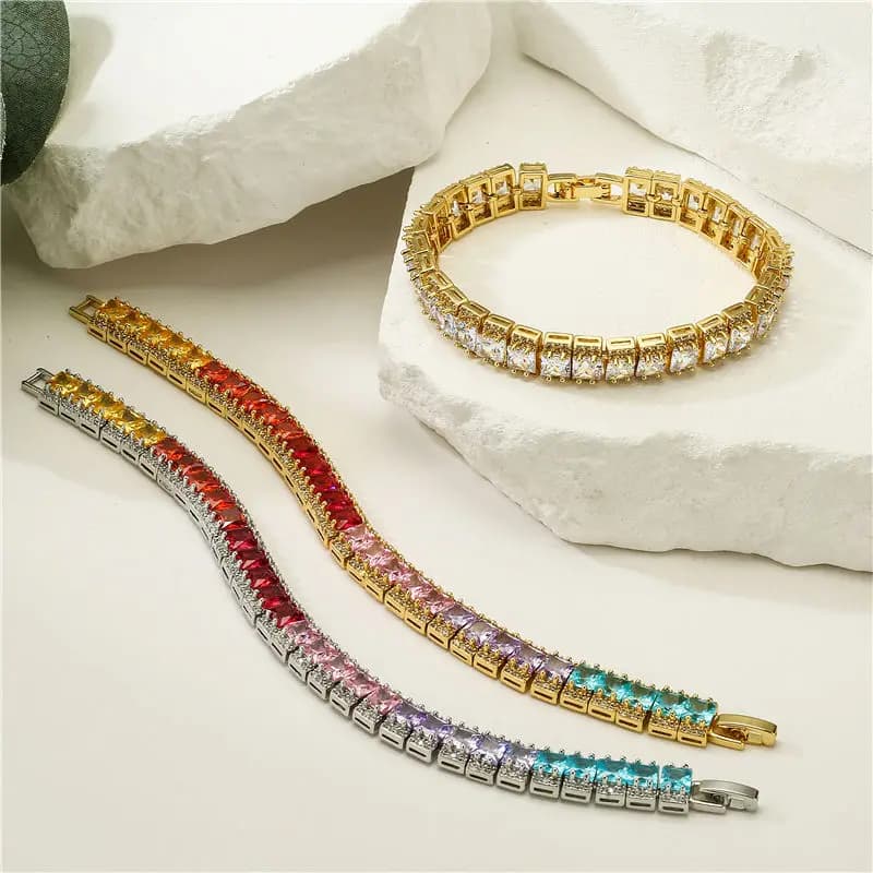 Bracciale Tennis con Zirconi Brillanti, Elegante Catena Colorata di Gioielleria Fine per Donne, Bracciale con Zirconia Cubica, Gioielli alla Moda