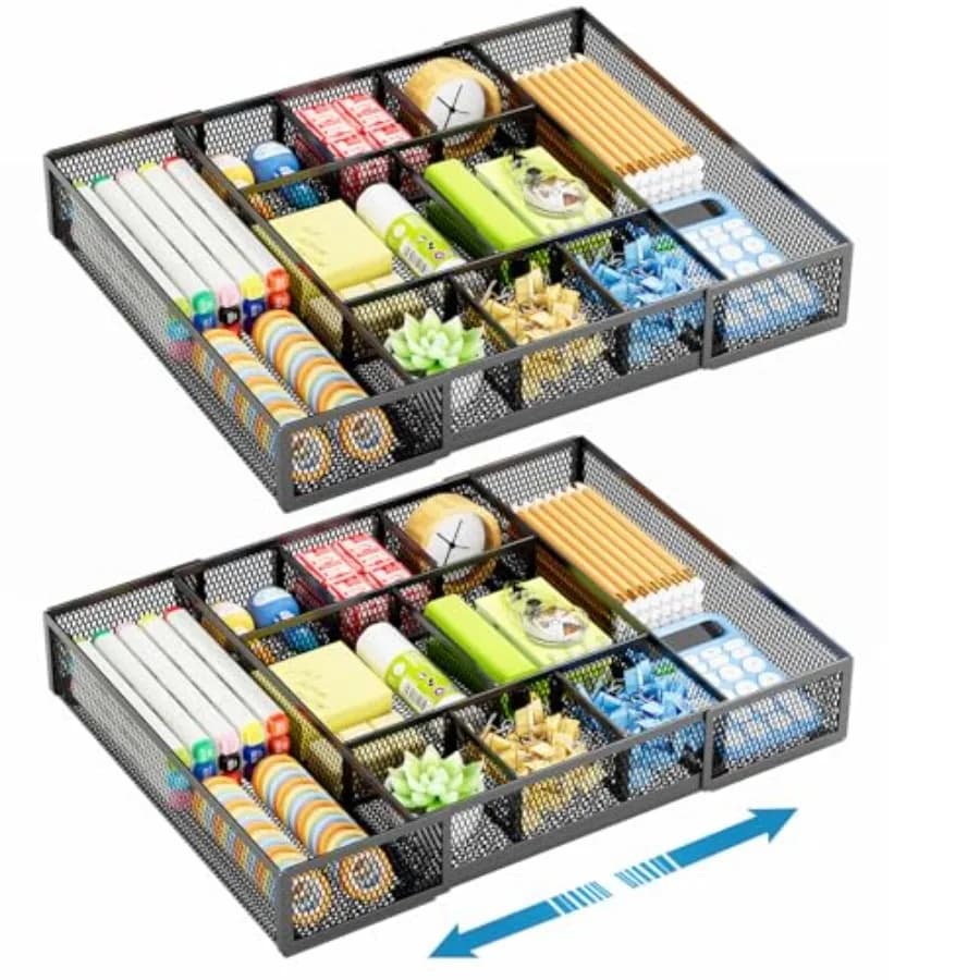 Organizzatore Espandibile per Cassetti Scrivania, Vassoio Organizzatore in Rete con 10 Scomparti Regolabili, Accessori e Organizzatori per Scrivania