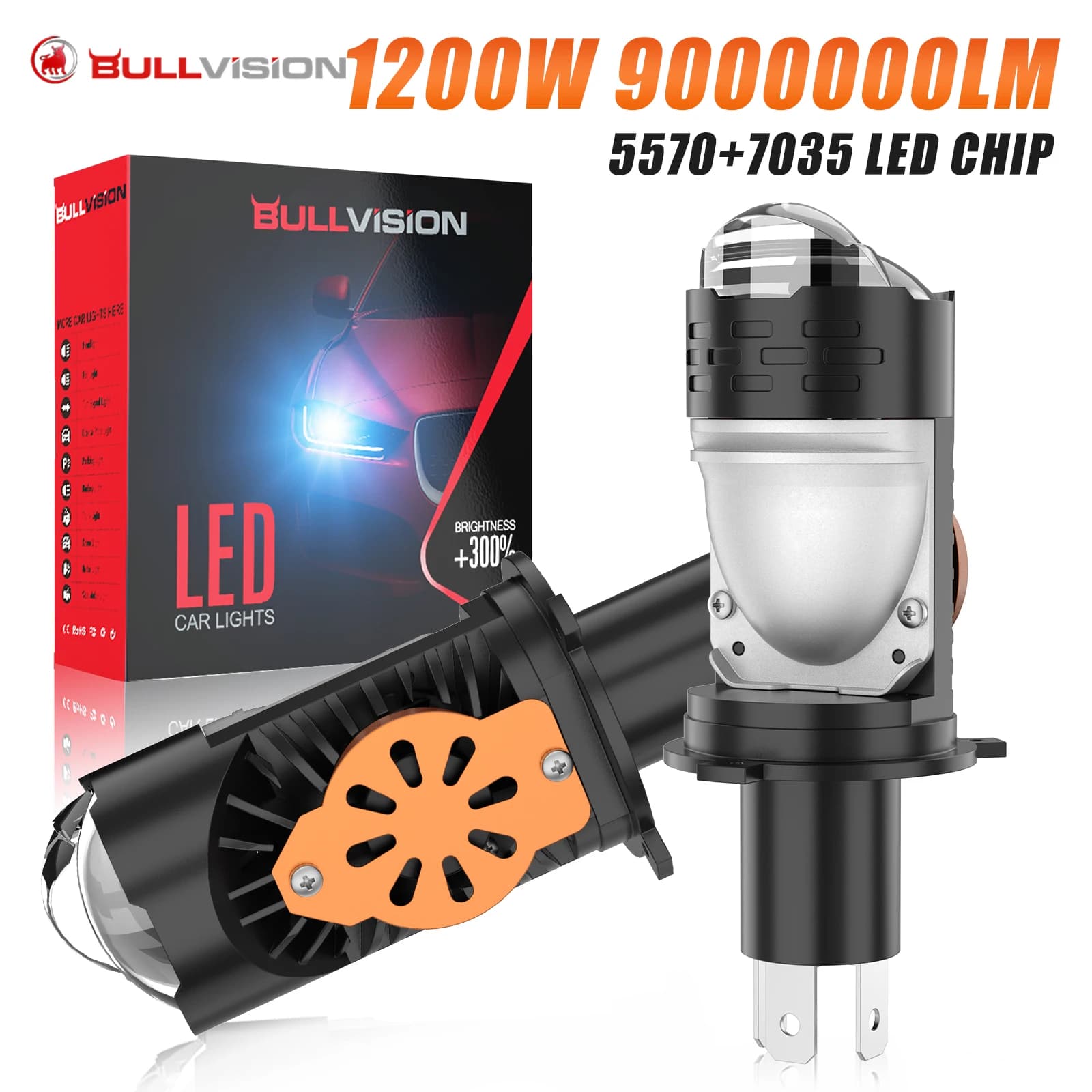 H4/9003/HB2 Fari a LED Lente per proiettore Canbus LED super luminoso 1200W 9000000LM Luce alta/bassa 6000K Mini lente per moto automatica