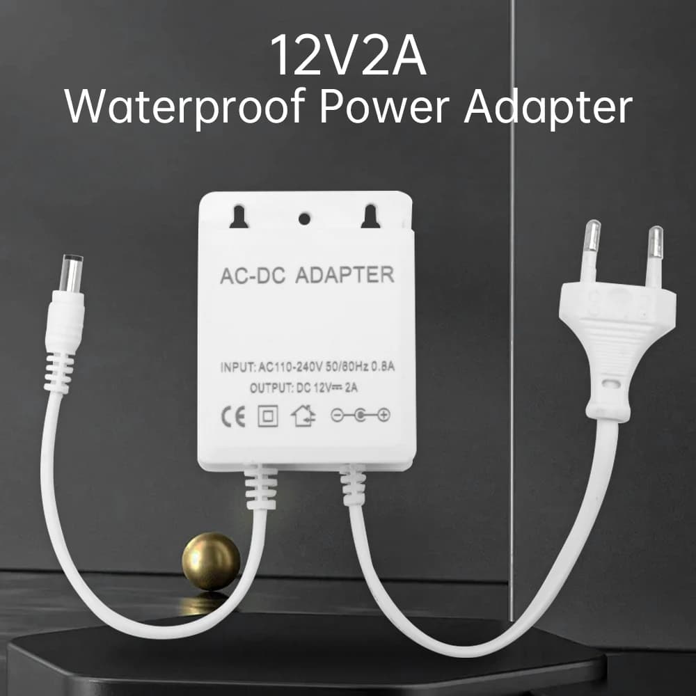 DC12V 2A EU Plug External Power Adapter LED Waterproof Dual Wire Power Adapter for Electric Surveillance Camera AC100-240V