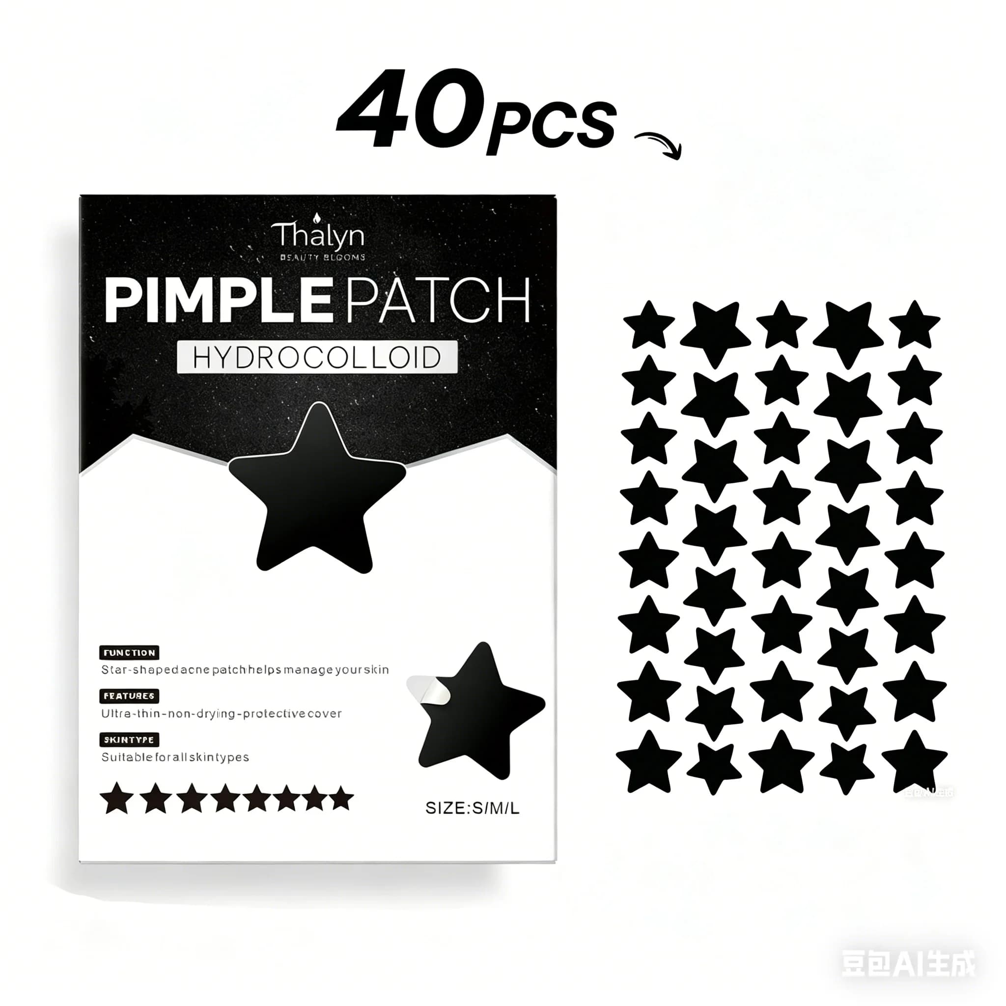 40PCS Black Star Beauty Patches Five Point Star Invisible Makeup Skin Cover Sticker Decorative Face Patch Fashion Skin Sticker