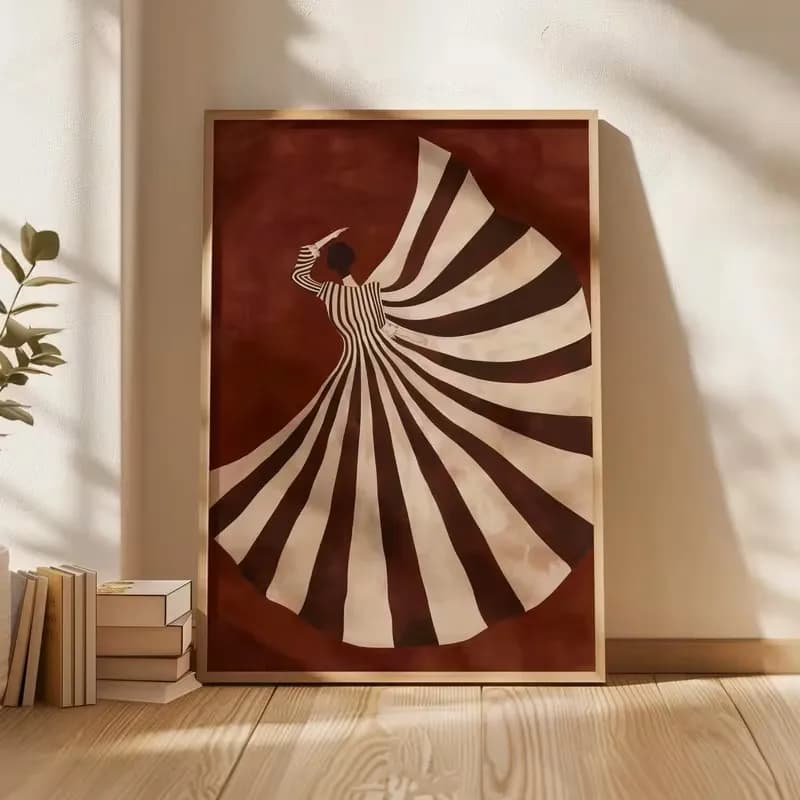 2026 Retro Poster, Abstract Female, Bold Red Art Print, Simple Striped Dress, Canvas Painting, Living Room Home Decoration