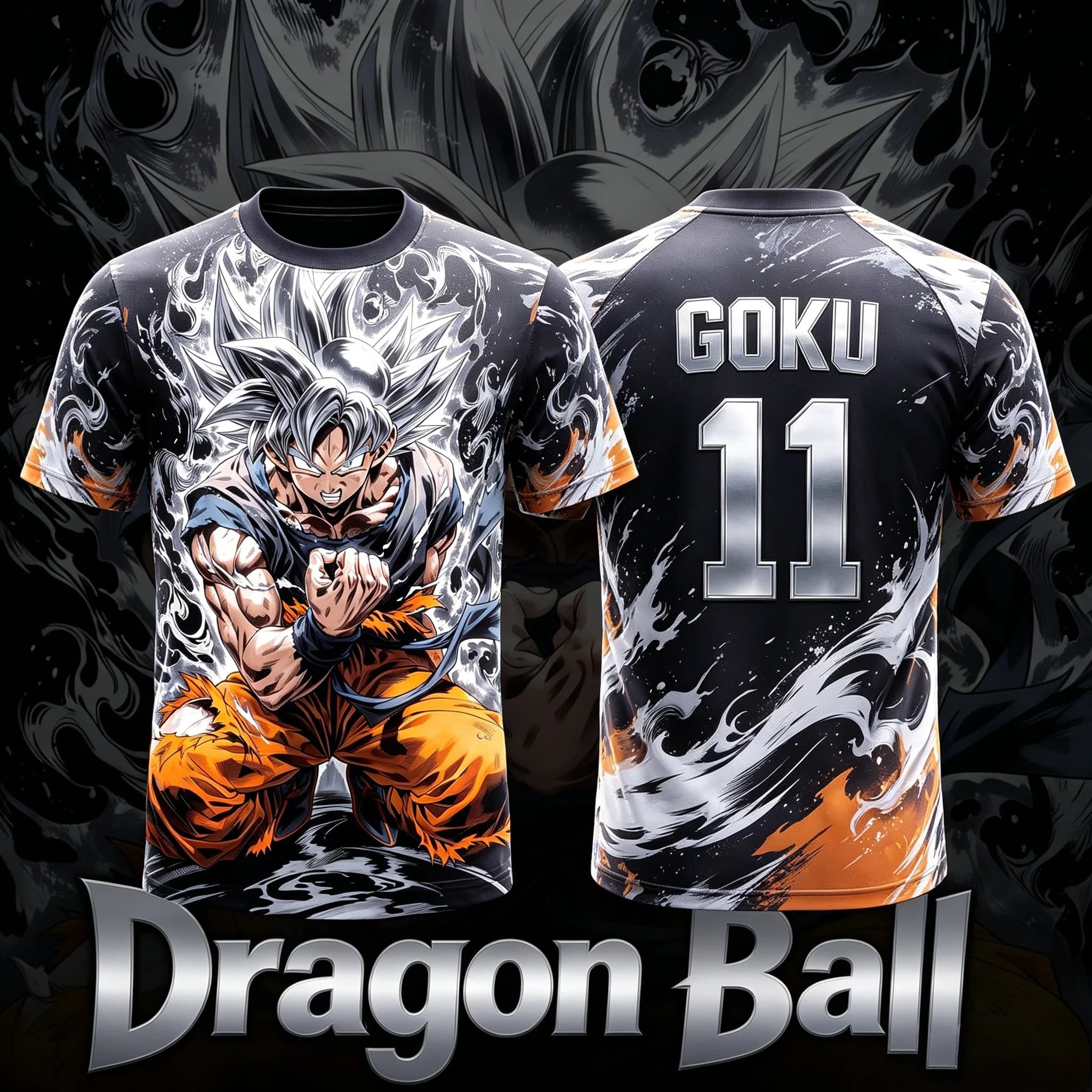 Dragon Ball Ultra Instinct Goku No11 White Ink Splash Manga Print Men Soccer Jersey Quick Dry Anime Sports Breathable T-Shirt