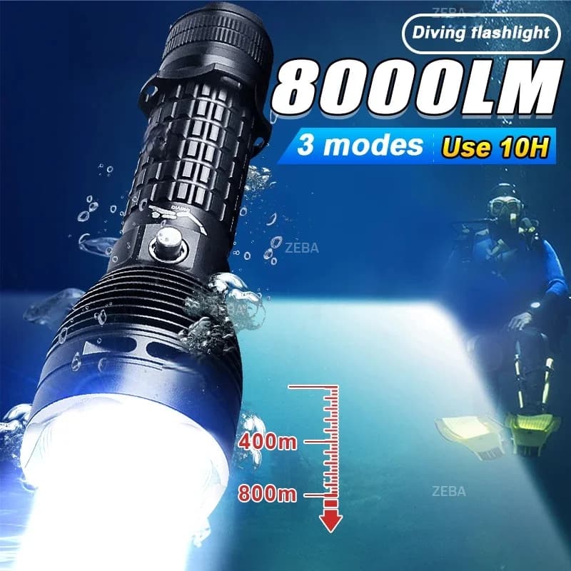 Torcia Subacquea Professionale 9000LM con XHP160 Potenziato, Lanterna Ricaricabile Impermeabile IP8 per Immersioni