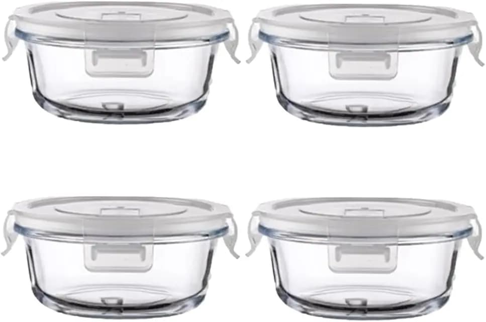 Contenitori in Vetro Rotondi da 12oz con Coperchi, Set Senza BPA Adatto per Microonde, Lavastoviglie e Congelatore per Preparazione Pasti