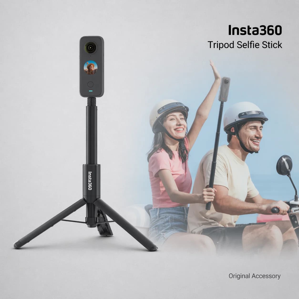 Treppiede Selfie Stick Originale Insta360, 2-in-1 con Attacco 1/4, Riprese Stabili per X5 X4 GO Ultra Ace Pro 2