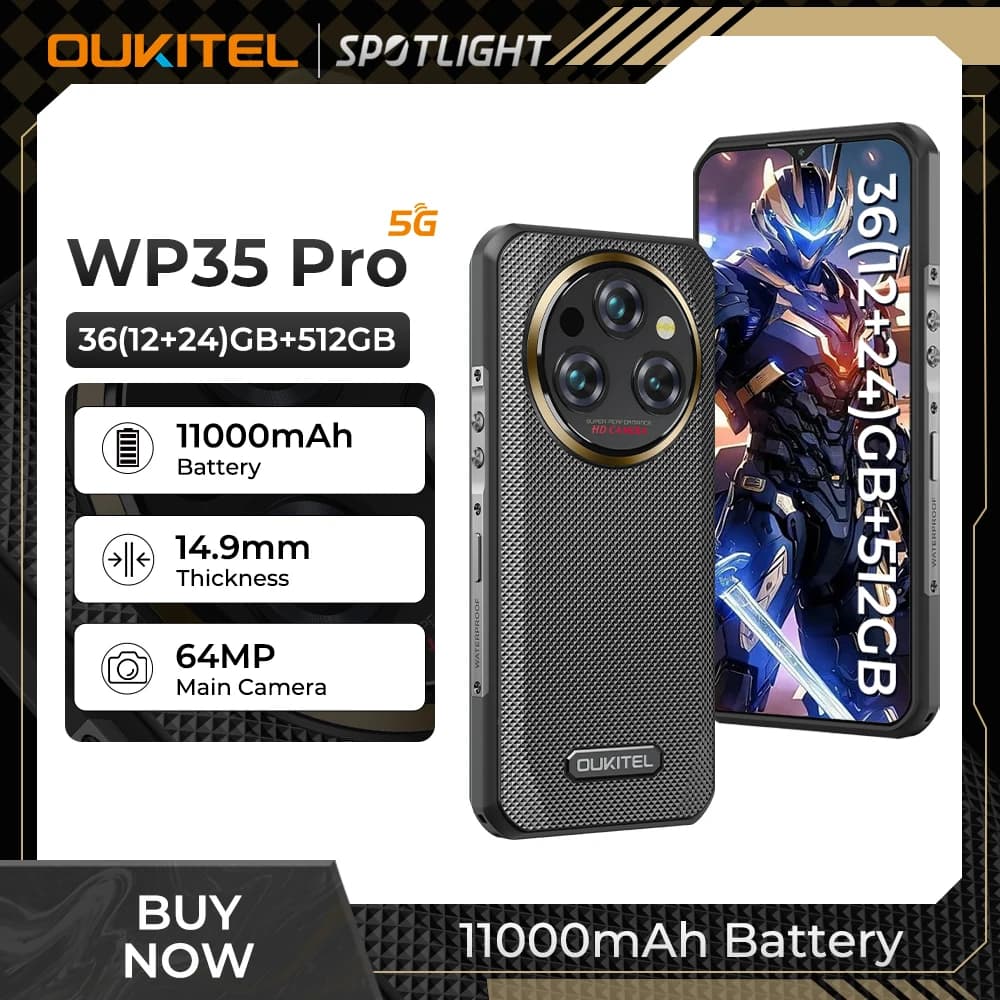 Telefono robusto OUKITEL WP35 Pro - Batteria da 11000 mAh, 36 GB+512 GB, 64 MP, display FHD+ da 6,6", NFC, smartphone Android 5G
