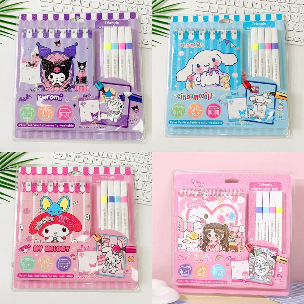 Quaderno da disegno Sanrio Hello Kitty Melody Kuromi, penna ad acquerello a quattro colori, cartone animato, graffiti, colorazione, pittura ad acquerello, regalo