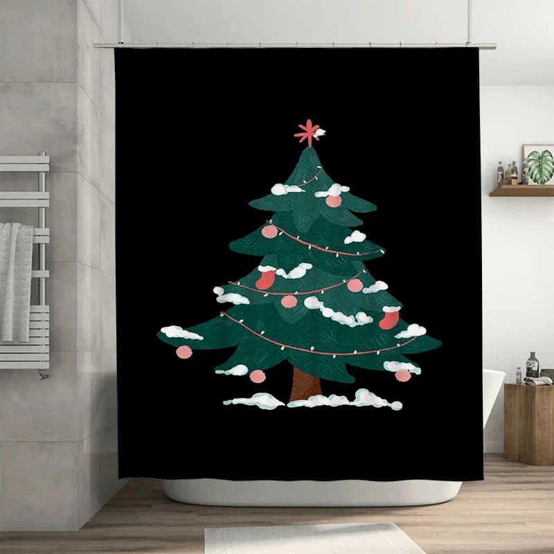 Tuniu Festivo Albero di Natale Tenda da doccia Carino Vacanza Foresta Sfondo Divertente Decorazione natalizia Tessuto da bagno impermeabile Accogliente vittoria