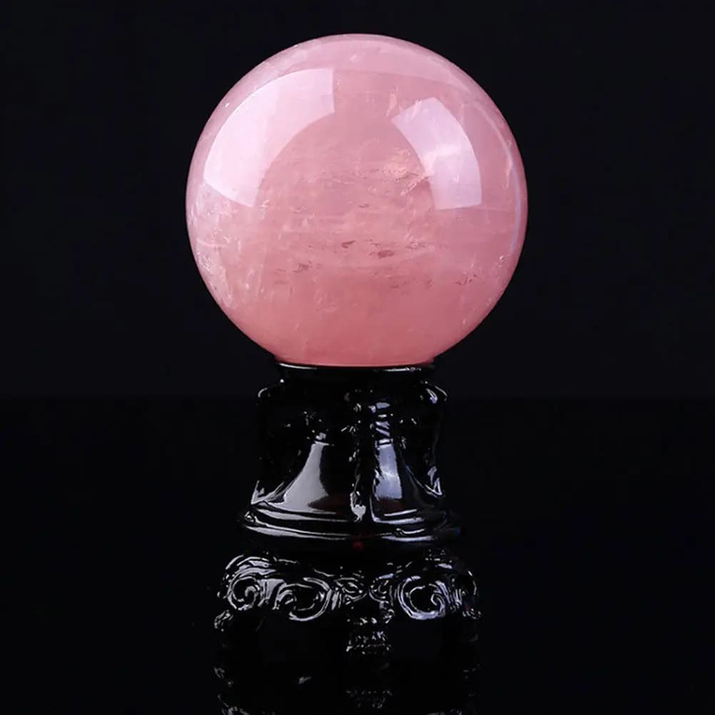 1 Pezzo Sfera di Cristallo Rosa 6Cm, Ornamento in Cristallo Premium con Base in Legno per Casa, Camera da Letto, Soggiorno, Ufficio, Scrivania