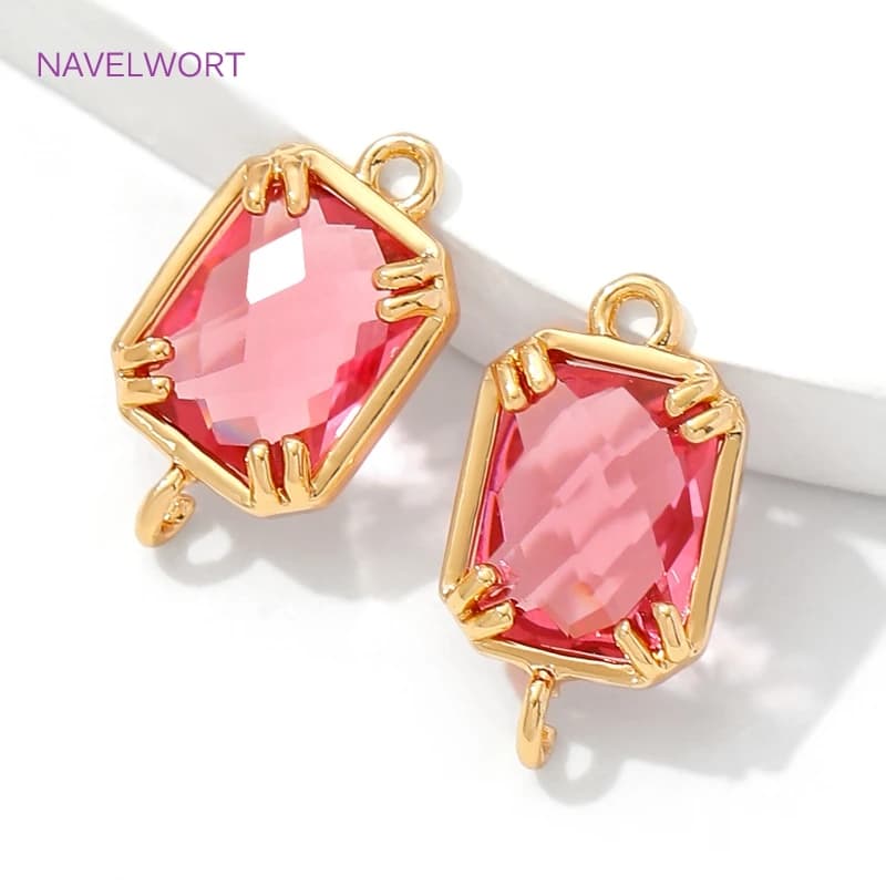 8.5mm*15.5mm 18K Gold Plated Square Connector Charm,Crystal Glass Charms Connector For Earring Making,DIY Jewelry Materials