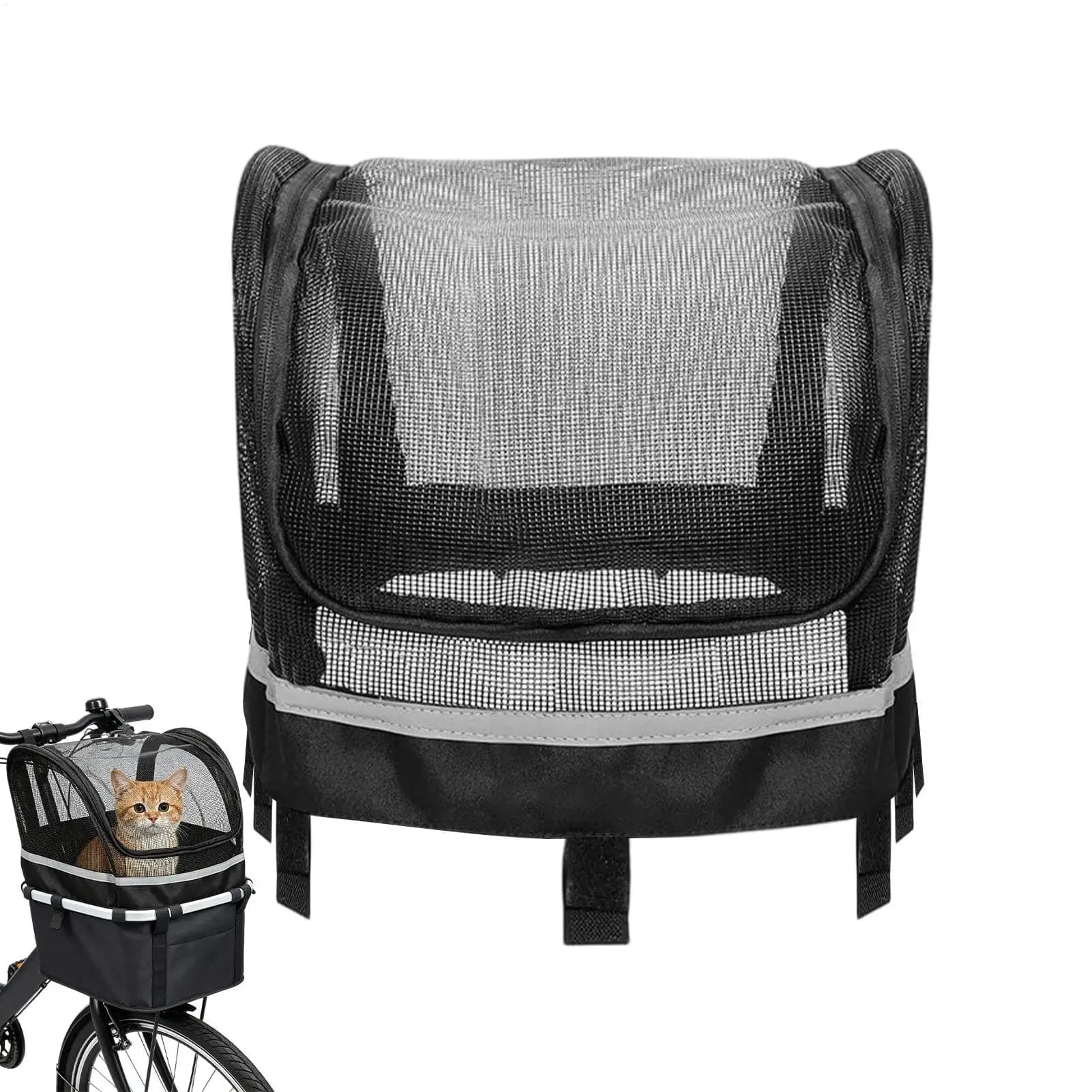 Bike Basket Cover for Cats & Dogs Removable Full Zip Opening Pet Bike Carrier Cover Breathable Mesh Net for Bicycle Basket Puppy
