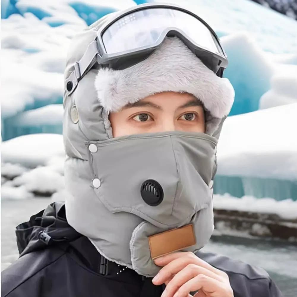 Cappello Ushanka Russo da Sci con Maschera e Occhiali, Cappello Invernale Imbottito, Berretto Antivento per Ciclismo e Sport