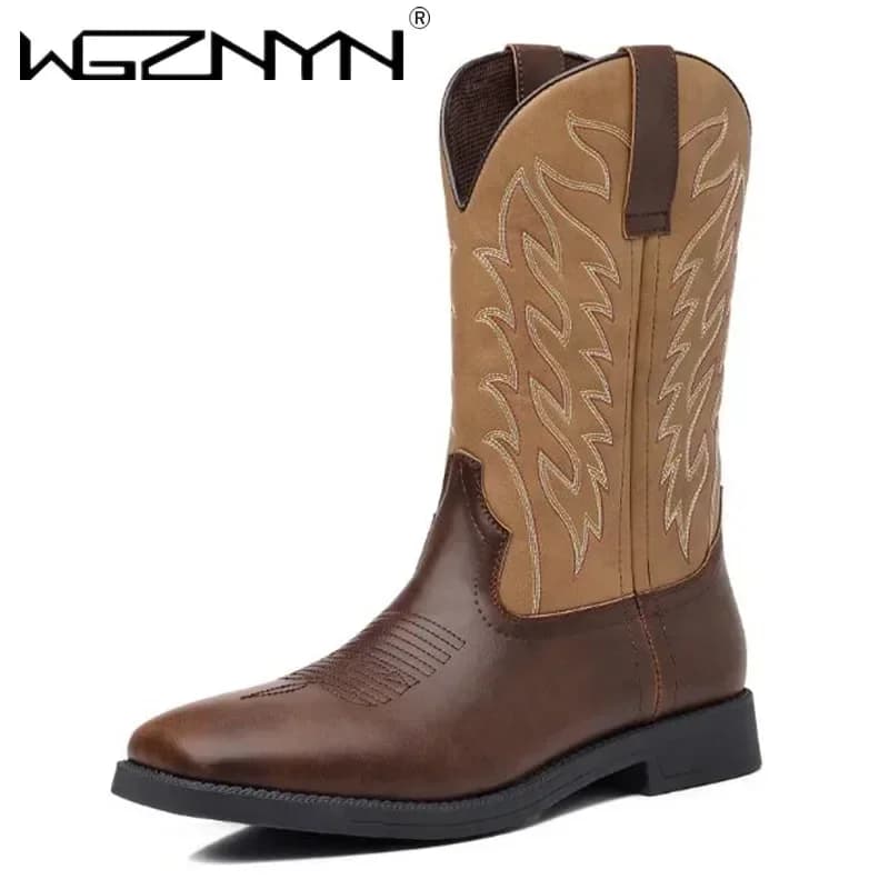 Men's Classic Tall Embroidered Ankle Boots Retro Designed Men Shoes Wide Toe Western Cowboy Boot Pointed Platform Boots for Men