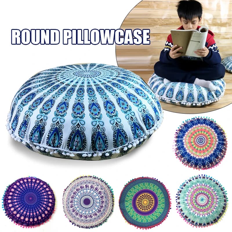 43/80CM Round Bohemian Mandala Pattern Pillowcase Indian Elephant Printed Cushion Cover Boho Meditation Floor Pillows Case