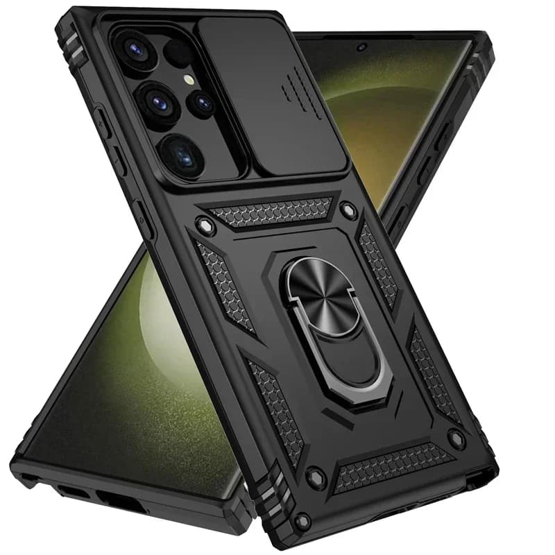 Lens of Sliding Camera Military Grade Armour Case for Samsung Galaxy S25 Ultra Plus S24FE A16 A06 A26 A36 A56 Ring Support 2026