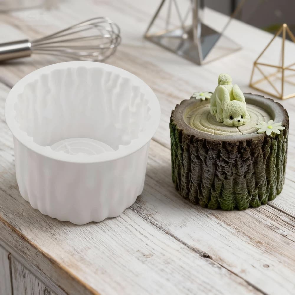 Stampo per torta mousse con design a ceppo di albero da 4 pollici Stampo per cioccolato in silicone bianco o nero Stampo per candele Strumenti per dessert Utensili da cucina