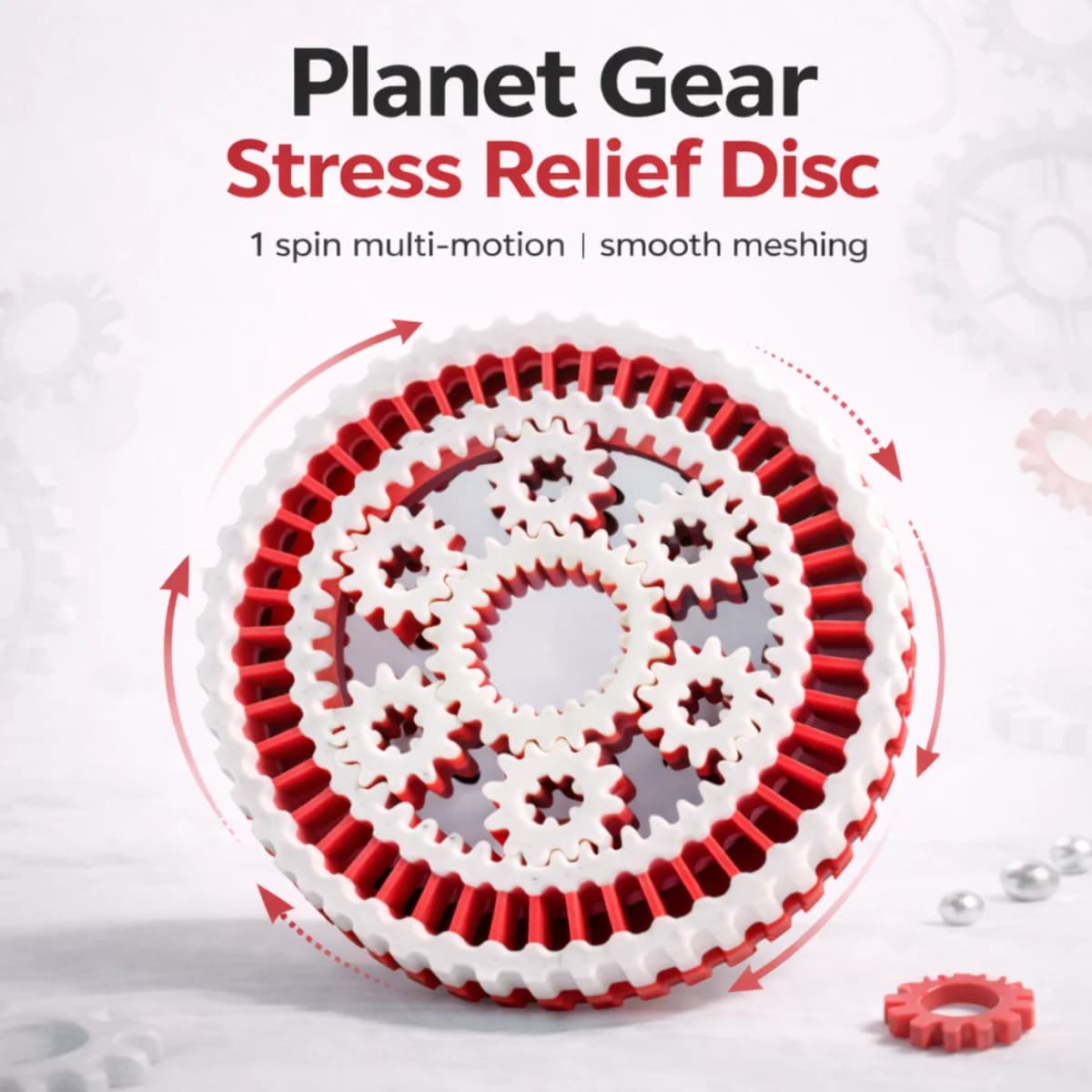 Giocattolo Antistress con Ingranaggi Planetari - Spinner Stampato in 3D, Giocattolo da Scrivania con Collegamento Multi-Ingranaggio Liscio, 3 Colori (Nero/Rosso/Giallo), 8