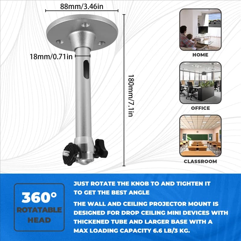 -A94Z Ceiling stand for mini projector, compatible projector hook for DR.J VANKYO QKK Projector/CCTV/Webcam/Carmera Load 11 pounds