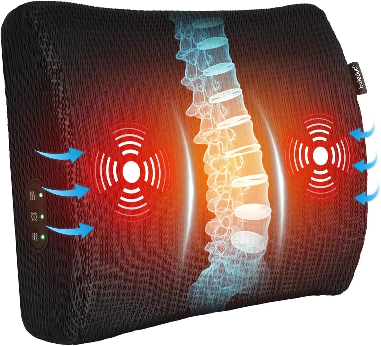 Cuscino Riscaldato per Supporto Lombare con Massaggio Vibrante per Sedia da Ufficio - Regolabile, 2 Livelli di Calore, Regalo Ergonomico