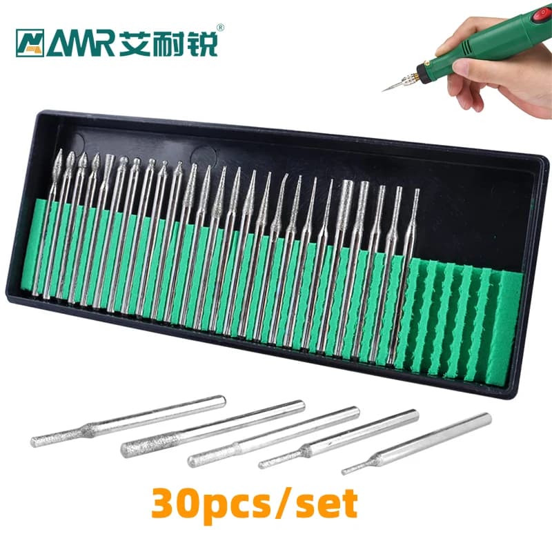 30 pz Gambo Frese Diamantate Set Con Scatola Per Dremel Smerigliatrice Elettrica Accessori di Alimentazione Punta da trapano Abrasiva Set di Utensili Rotanti 2.35/3mm